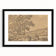 Realism Art Print of a Serene Landscape with Figures and Dog