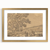 Realism Art Print of a Serene Landscape with Figures and Dog