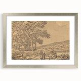 Realism Art Print of a Serene Landscape with Figures and Dog