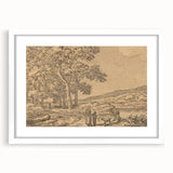 Realism Art Print of a Serene Landscape with Figures and Dog