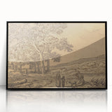 Realism Art Print of a Serene Landscape with Figures and Dog