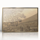 Realism Art Print of a Serene Landscape with Figures and Dog