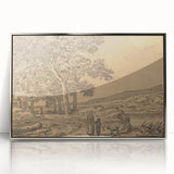 Realism Art Print of a Serene Landscape with Figures and Dog