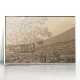 Realism Art Print of a Serene Landscape with Figures and Dog