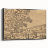 Realism Art Print of a Serene Landscape with Figures and Dog