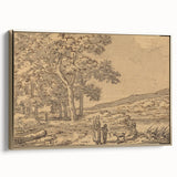 Realism Art Print of a Serene Landscape with Figures and Dog