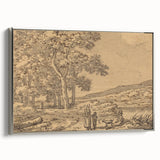 Realism Art Print of a Serene Landscape with Figures and Dog