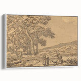 Realism Art Print of a Serene Landscape with Figures and Dog