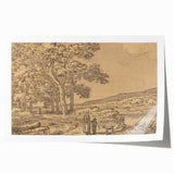 Realism Art Print of a Serene Landscape with Figures and Dog
