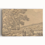 Realism Art Print of a Serene Landscape with Figures and Dog