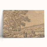Realism Art Print of a Serene Landscape with Figures and Dog