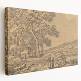 Realism Art Print of a Serene Landscape with Figures and Dog