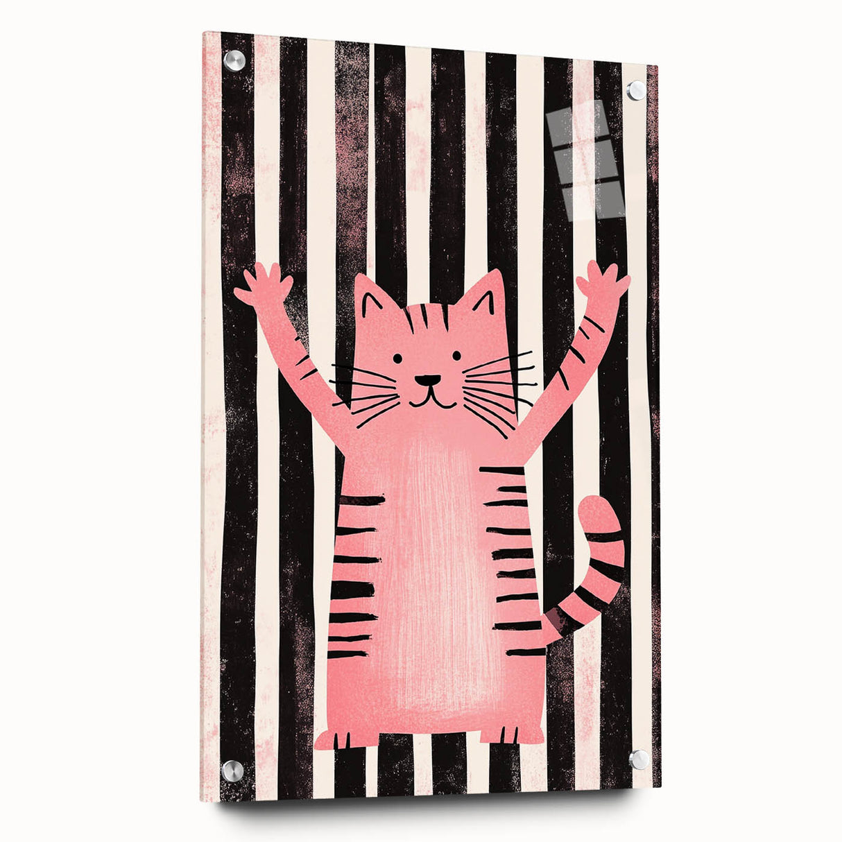 Bold Pink Cat Illustration - Personalized Kids Wall Art