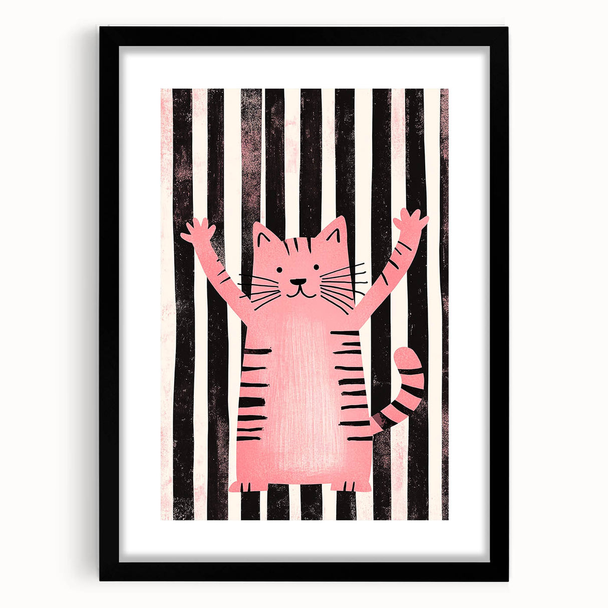 Bold Pink Cat Illustration - Personalized Kids Wall Art