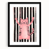 Bold Pink Cat Illustration - Personalized Kids Wall Art