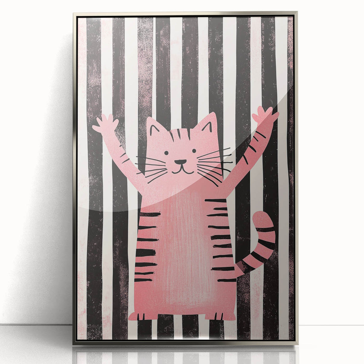 Bold Pink Cat Illustration - Personalized Kids Wall Art