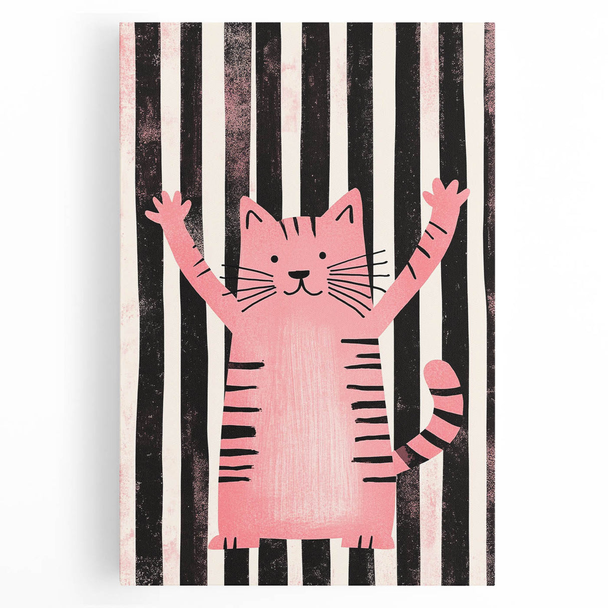 Bold Pink Cat Illustration - Personalized Kids Wall Art