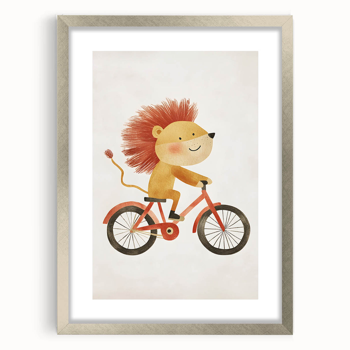 Children’s Wall Art – Lion on Bicycle Nursery Canvas Print