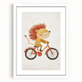 Children’s Wall Art – Lion on Bicycle Nursery Canvas Print