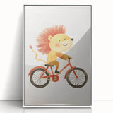Children’s Wall Art – Lion on Bicycle Nursery Canvas Print