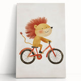 Children’s Wall Art – Lion on Bicycle Nursery Canvas Print