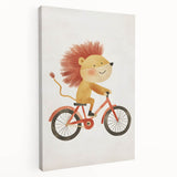 Children’s Wall Art – Lion on Bicycle Nursery Canvas Print