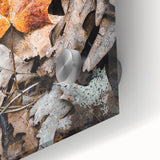 Large abstract wall art in warm autumn hues on acrylic glass, ideal for dining room art.