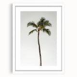 Abstract art print featuring swirling blue and green patterns on a white framed canvas.