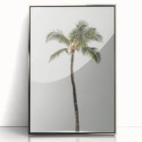 Mid-century modernist art depicting summer season in vibrant colors on a silver-framed acrylic print.