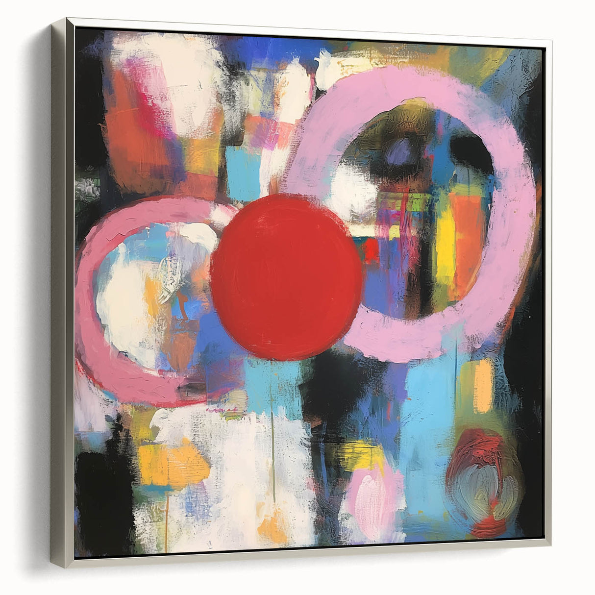 Abstract geometric framed canvas artwork showcasing sleek silver tones and sharp angles, perfect for modern home decor. Displays a side view that highlights the frame's elegant design.