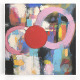 Abstract geometric stretched canvas artwork showcasing vibrant colors and intricate shapes, perfect for modern decor. Ideal for enhancing living spaces with a contemporary touch.