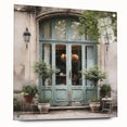 Large abstract wall art featuring a French door design in muted earth tones on acrylic glass, ideal for dining room decor.