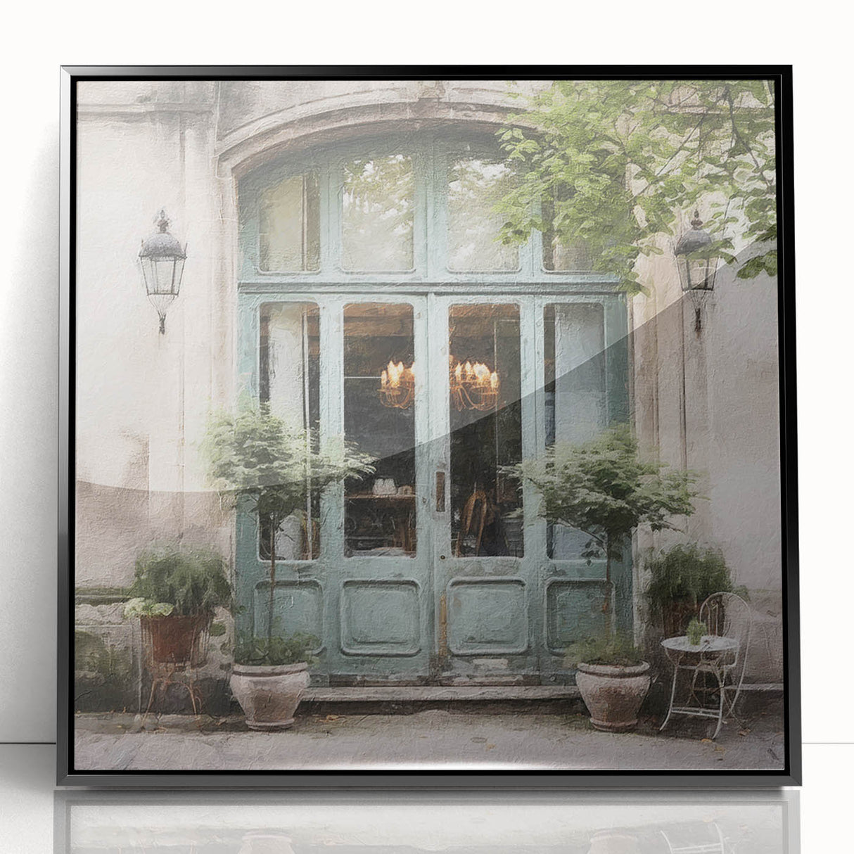 Large abstract wall art featuring a mid-century modernist design of a French door.