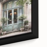 Extra large framed canvas featuring a close-up of a textured, black door with colorful detailing.