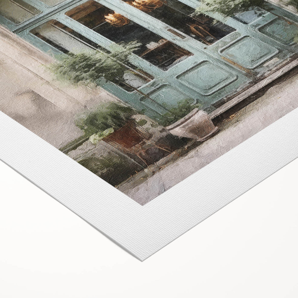 Art Deco poster featuring an ornate French door design on rolled canvas, suitable for dining room or bathroom wall art.