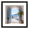 Extra large abstract art print featuring a colorful, textured depiction of a Greek door, framed in black.