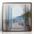 Large abstract wall art featuring a Greek door design in black and white, acrylic framed print.