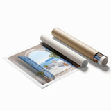 Extra large rolled print featuring a detailed Greek door architecture in muted earth tones.