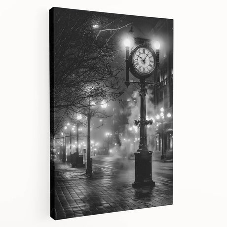 Large art print of modern architecture on stretched canvas, featuring grays and blues, ideal for kitchen wall art.