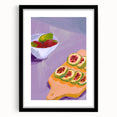 Extra large framed abstract art print of colorful fruits on a textured background, ideal for living room decor.