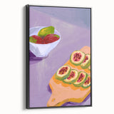 Black and white framed canvas featuring a vintage poster art of assorted fruits, ideal for bedroom wall decor.