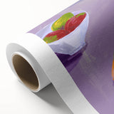 Art deco poster of assorted fruits in vibrant colors on rolled canvas, ideal for nursery wall art.