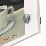 Large abstract wall art on acrylic glass featuring mid-century modernist style, ideal for dining room decor.