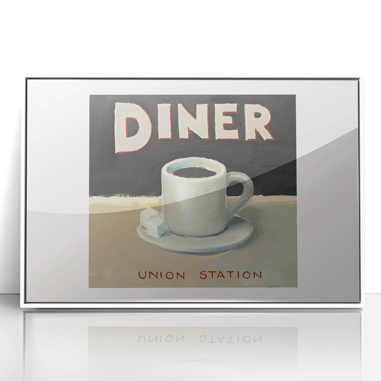 Art deco poster featuring a whimsical food-inspired illustration, with vibrant colors on white acrylic.