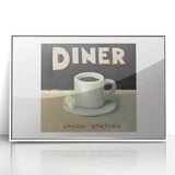 Art deco poster featuring a whimsical food-inspired illustration, with vibrant colors on white acrylic.