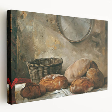 Large canvas print featuring an assortment of pastries in soft beige and cream colors, ideal for kitchen wall art.