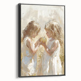 Black and white vintage poster art on framed canvas featuring a landscape with figures, ideal for bedroom wall decor.