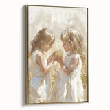 Framed canvas featuring a vintage poster art of a landscape painting with black and gold tones, ideal for bedroom decor.