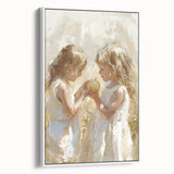 Vintage poster art featuring a colorful crowd at a market, printed on extra large framed canvas, ideal for living room decor.