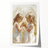 Extra large rolled print featuring diverse people dining, in soft pastel shades, ideal for art wall dining room.